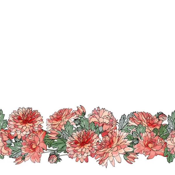 Frontera Marco Floral Con Flores Crisantemos Para Diseño Festivo — Vector de stock