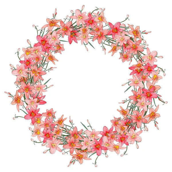 Hermosa Corona Floral Con Flores Aisladas Sobre Fondo Blanco Vector — Vector de stock