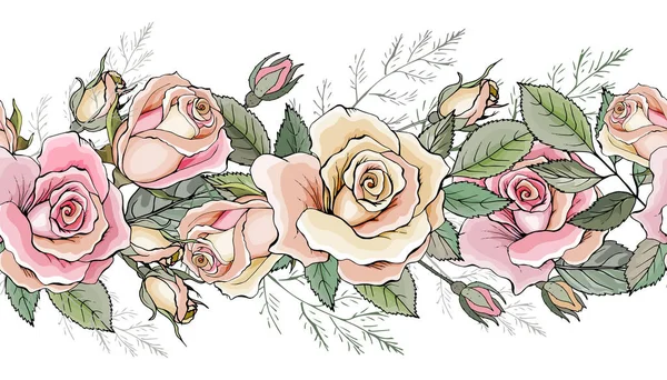 Floraler Rahmen Mit Rosen Für Festliches Kartendesign — Stockvektor