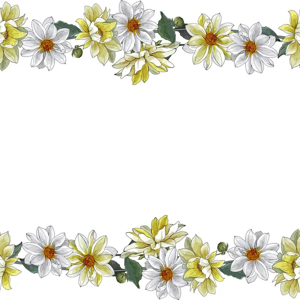 Schöner Blumenkranz Mit Dahlienblüten Vektor Illustration — Stockvektor