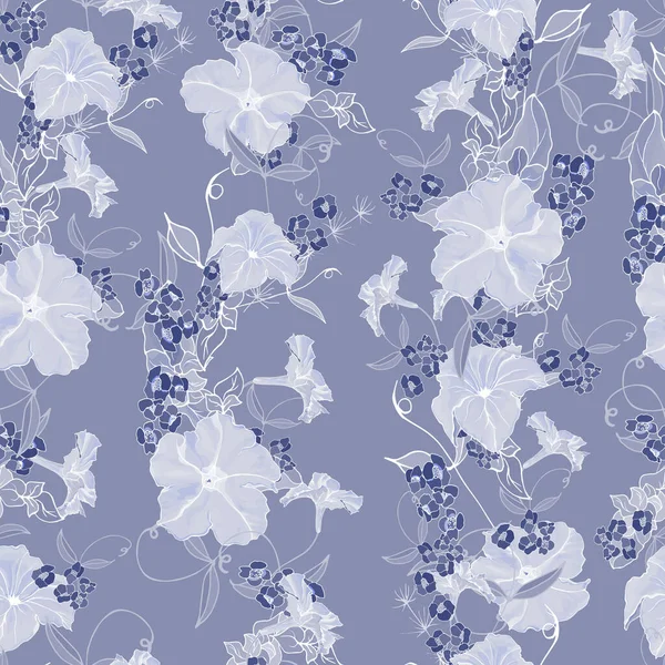 Vektorový Bezešvý Vzor Květy Listy Petunie Květinový Vzor Pro Textil — Stockový vektor