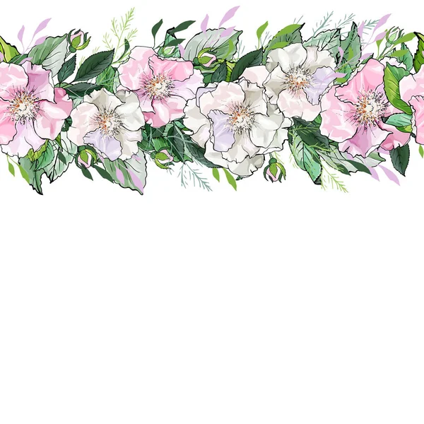 Borde Marco Floral Con Flores Rosas Para Diseño Tarjetas Festivas — Vector de stock