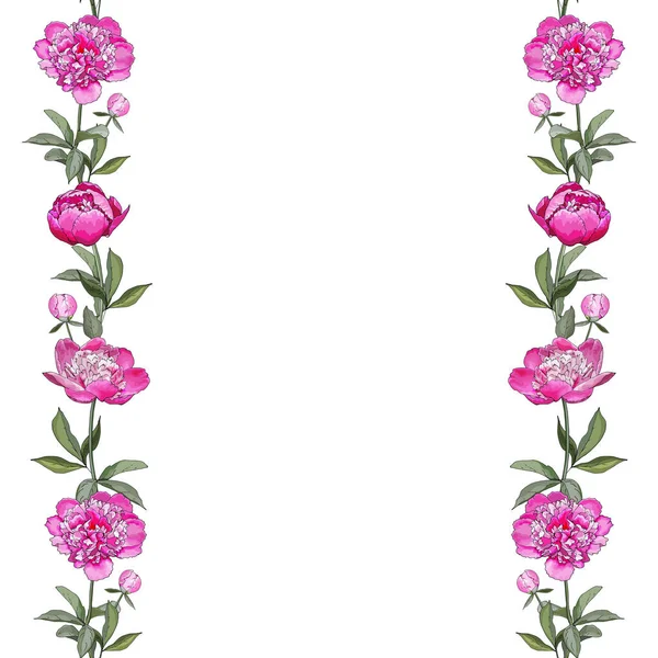 Borde Marco Floral Con Flores Peonías Para Diseño Tarjetas Festivas — Vector de stock