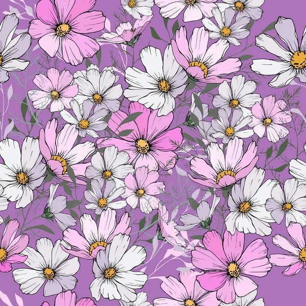 Patrón Sin Costura Vectorial Con Flores Hojas Patrón Floral Para — Vector de stock