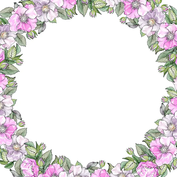 Belle Couronne Florale Avec Des Fleurs Roses Isolées Sur Fond — Image vectorielle