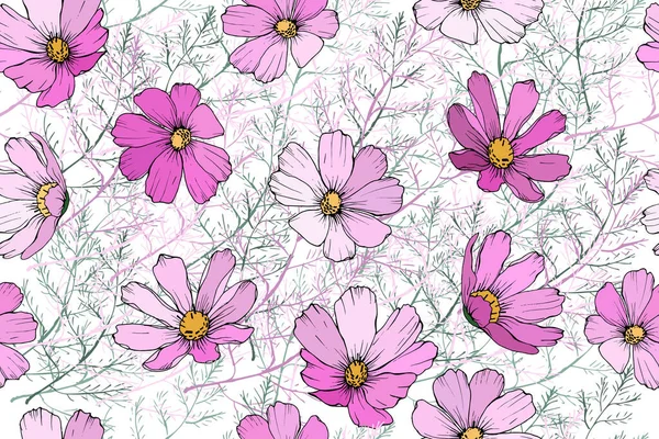 花や葉でベクトルシームレスパターン 繊維のための花のパターン — ストックベクタ