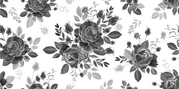 Векторный Бесшовный Узор Цветами Листьями Роз Цветочный Узор Текстиля — стоковый вектор