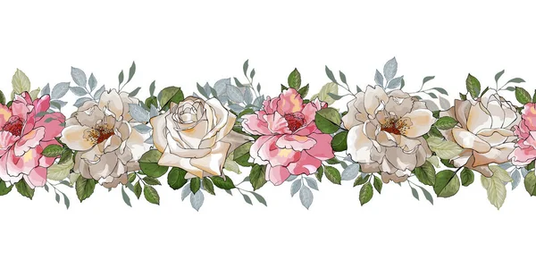 Bordo Cornice Floreale Con Fiori Rose Design Della Carta Festiva — Vettoriale Stock