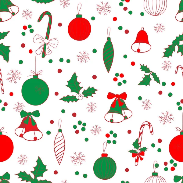 Noel eli, şenlik sezonu tasarımı için takılar ve süslemelerle kusursuz desenler çizdi. Vektör illüstrasyonu.