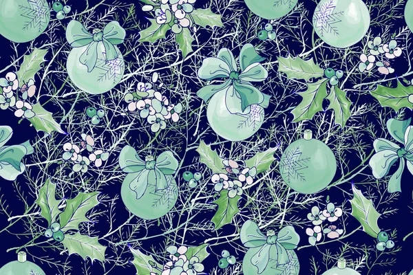 Noel eli, şenlik sezonu tasarımı için takılar ve süslemelerle kusursuz desenler çizdi. Vektör illüstrasyonu.