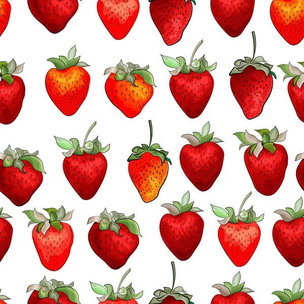 Vector Seamless Pattern Strawberries Floral Pattern Textile — Stock Vector