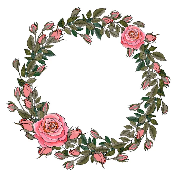 Beautiful Floral Wreath Roses Flowers Isolated White Background Vector Illustration — Stock Vector