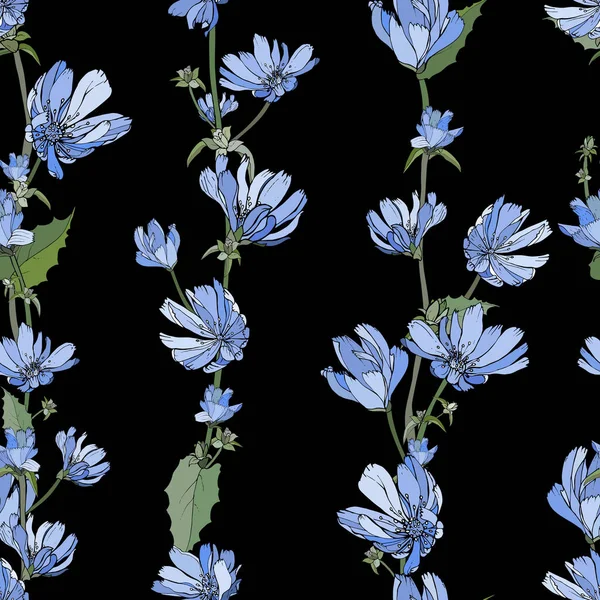 Vektorový Bezešvý Vzor Květy Čekanky Listy Květinový Vzor Pro Textil — Stockový vektor