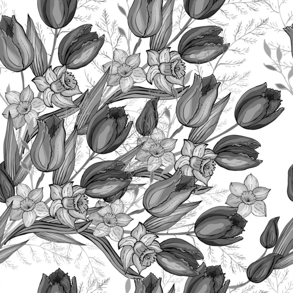 Διάνυσμα Χωρίς Ραφή Μοτίβο Τουλίπες Λουλούδια Και Φύλλα Floral Μοτίβο — Διανυσματικό Αρχείο