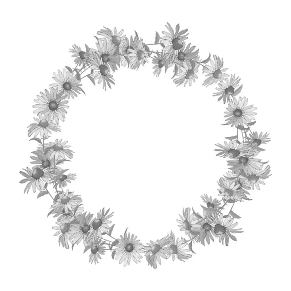 Mooie Bloemenkrans Met Bloemen Geïsoleerd Witte Achtergrond Vector Illustratie — Stockvector
