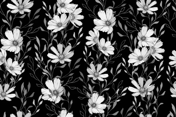 Διάνυσμα Χωρίς Ραφή Μοτίβο Λουλούδια Και Φύλλα Floral Μοτίβο Για — Διανυσματικό Αρχείο