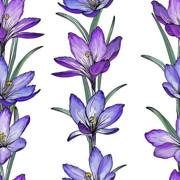 Vektorový Bezešvý Vzor Krokusy Květin Květinový Vzor Pro Textil — Stockový vektor