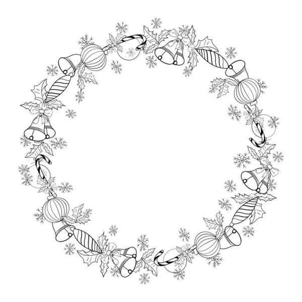 Şenlik sezonu tasarımı için dallardan ve ökseotlarından Noel çerçevesi çizildi. Vektör illüstrasyonu.
