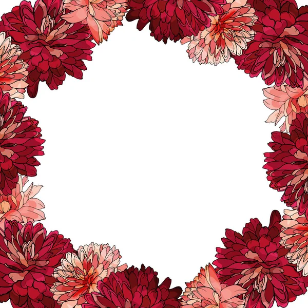 Hermosa Corona Floral Con Flores Crisantemos Aisladas Sobre Fondo Blanco — Vector de stock