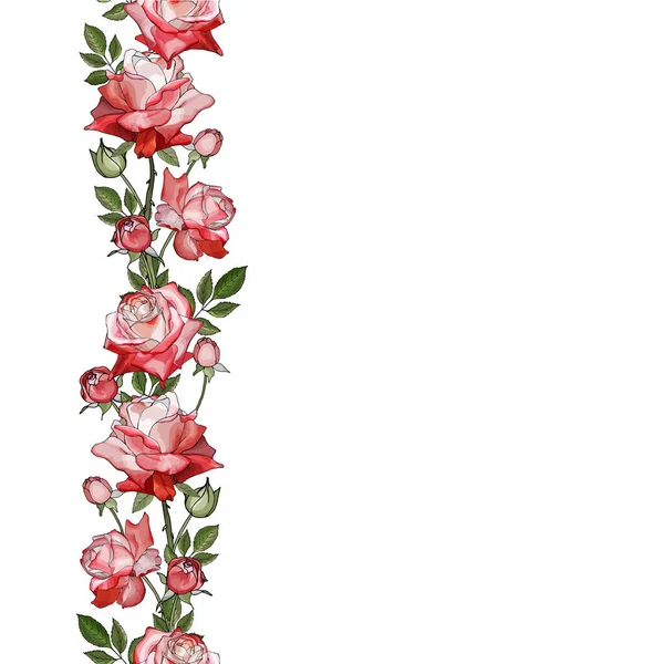 Borde Marco Floral Con Flores Rosas Para Diseño Tarjetas Festivas — Vector de stock