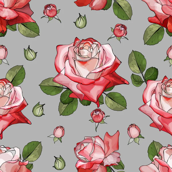 Vektor Zökkenőmentes Minta Rózsa Virágok Levelek Virágmintás Textil — Stock Vector