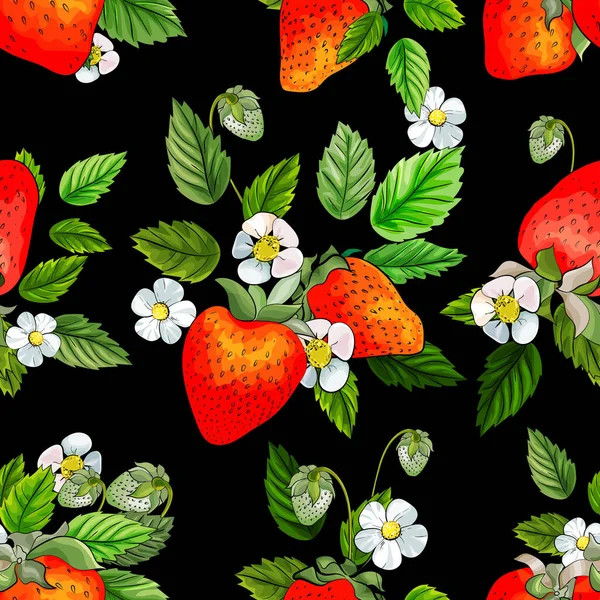 草莓的病媒无缝花纹 纺织品的花纹 — 图库矢量图片