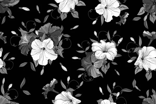 Διάνυσμα Χωρίς Ραφή Μοτίβο Λουλούδια Και Φύλλα Πετούνιας Floral Μοτίβο — Διανυσματικό Αρχείο
