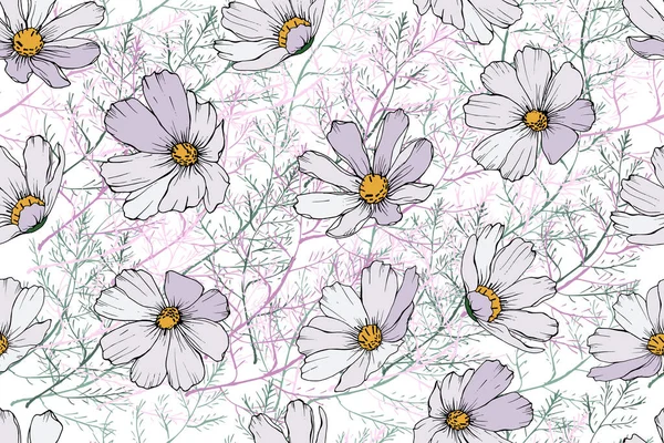 Çiçek ve yapraklı vektörsüz desen, tekstil için çiçek deseni