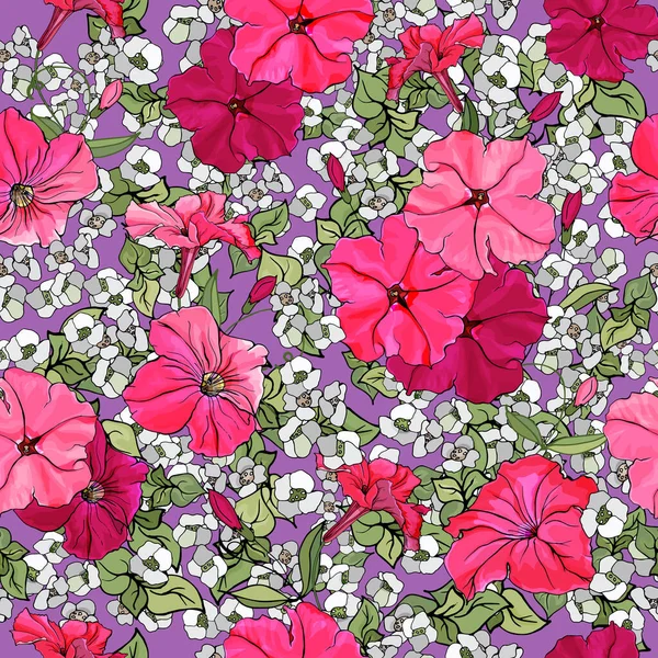 ワイヤーと葉のベクトルシームレスなパターン テキスタイル用の花模様 — ストックベクタ
