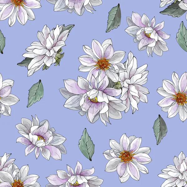 Διάνυσμα Χωρίς Ραφή Μοτίβο Dahlias Λουλούδια Και Φύλλα Floral Μοτίβο — Διανυσματικό Αρχείο