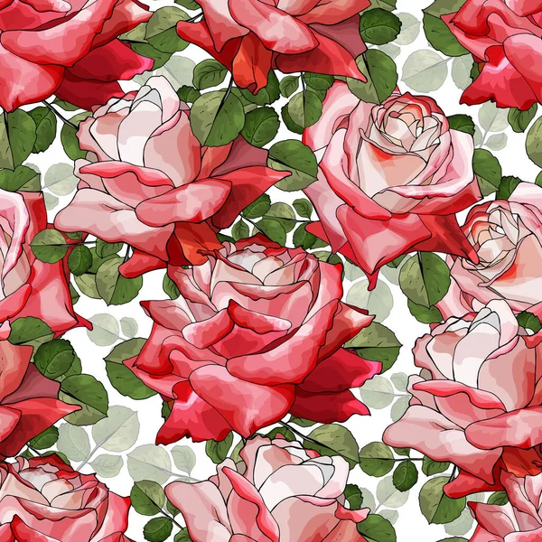 Vector Seamless Pattern Roses Flowers Leaves Floral Pattern Textile — Stock Vector