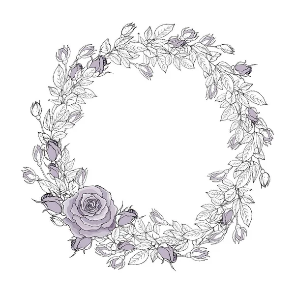 白い背景に孤立したバラの花と美しい花の花輪 ベクトル イラスト — ストックベクタ