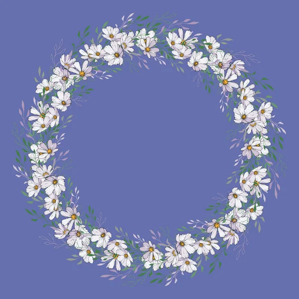 Belle Couronne Florale Avec Des Fleurs Isolées Sur Fond Blanc — Image vectorielle