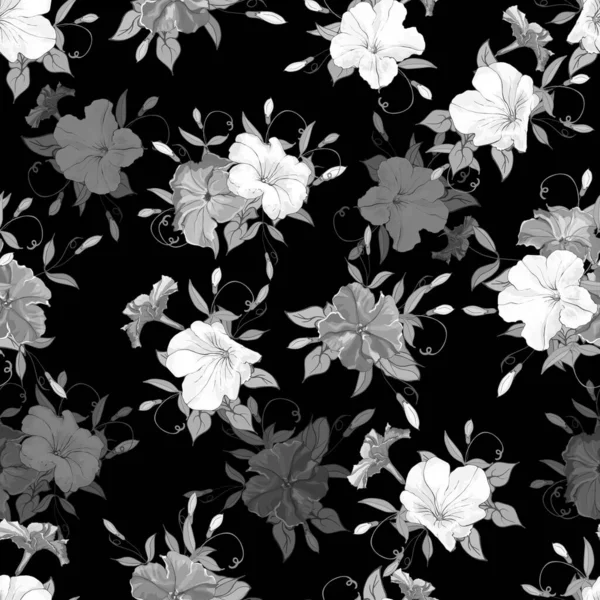 Patrón Sin Costura Vectorial Con Flores Hojas Petunia Patrón Floral — Archivo Imágenes Vectoriales