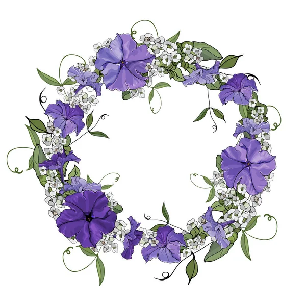 Gyönyörű Virágkoszorú Virágok Elszigetelt Fehér Háttér Vektor Illusztráció — Stock Vector