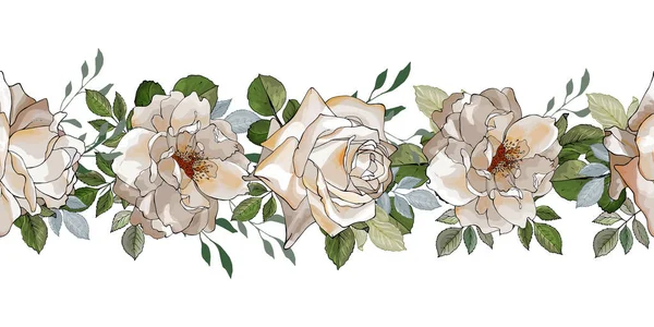 Bordo Cornice Floreale Con Fiori Rose Design Della Carta Festiva — Vettoriale Stock