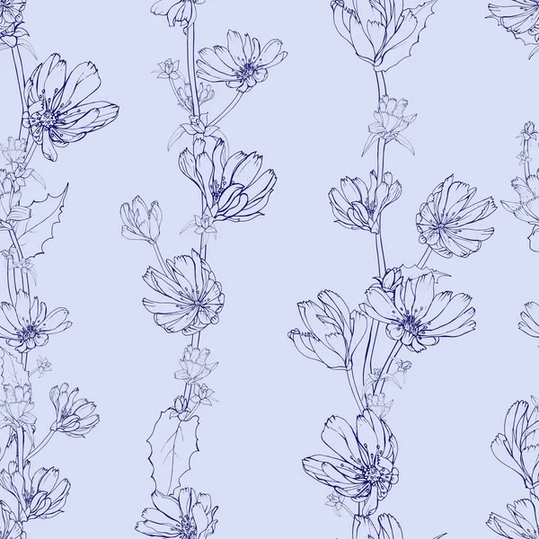 Διάνυσμα Χωρίς Ραφή Μοτίβο Άνθη Και Φύλλα Κιχωρίου Floral Μοτίβο — Διανυσματικό Αρχείο