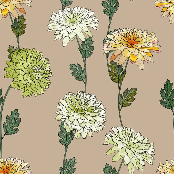 Motif Vectoriel Sans Couture Avec Fleurs Feuilles Chrysanthèmes Motif Floral — Image vectorielle