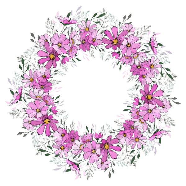 Hermosa Corona Floral Con Flores Vector Ilustración — Archivo Imágenes Vectoriales