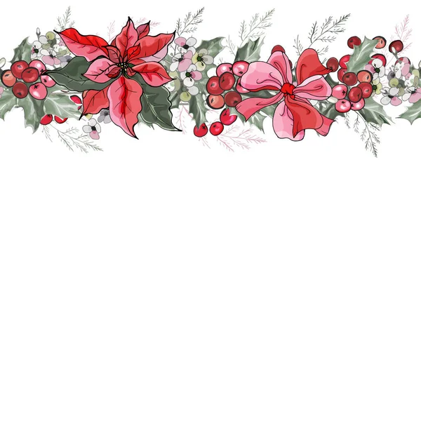 Borde Marco Floral Con Flores Poinsettia Para Diseño Tarjetas Festivas — Vector de stock