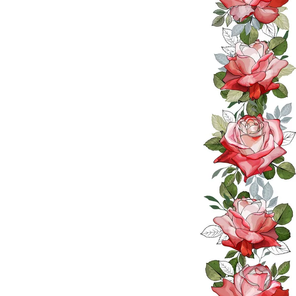 Borde Marco Floral Con Flores Rosas Para Diseño Tarjetas Festivas — Vector de stock