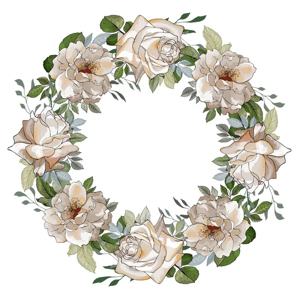 Beautiful Floral Wreath Roses Flowers Isolated White Background Vector Illustration — Stock Vector