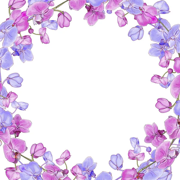 Floral Frame Orchids Flowers Festive Card Design — Stock Vector