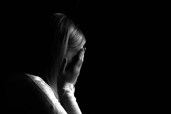 Crying Depressed Woman Hiding Her Face Hands Stop Violence Women — Stock Photo, Image