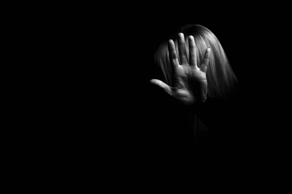 Donna Che Mostra Gesto Ferma Fermare Violenza Contro Donne Concetto — Foto Stock