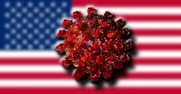 Coronavirus Sars Cov Covid Auf Hintergrund Amerikanischer Flagge — Stockfoto
