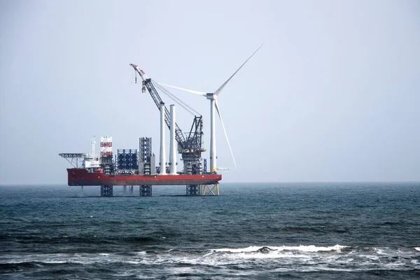 Instalación Aerogeneradores Costa Aberdeen Escocia Reino Unido — Foto de Stock