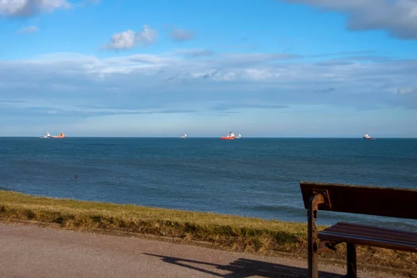 Banco Aberdeen Beach Tem Vista Para Mar Escócia Reino Unido — Fotografia de Stock