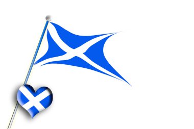 Beyaz arkaplanda kalbi olan İskoç Bayrağı.