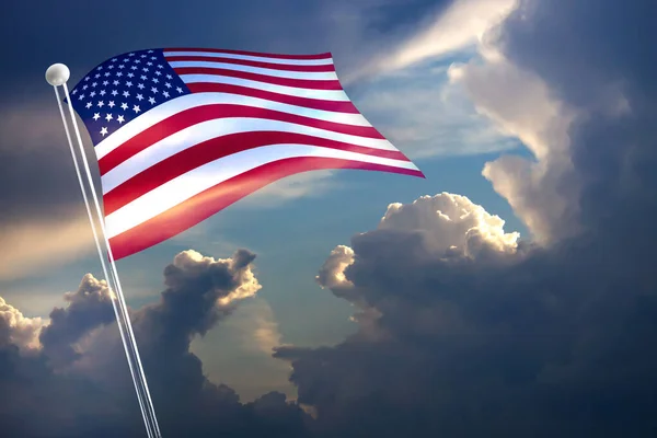 Bandera Americana Contra Fondo Azul Del Cielo —  Fotos de Stock